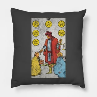 Six of pentacles tarot card (distressed) Pillow