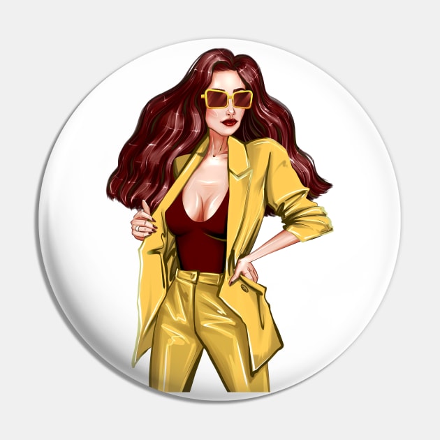 Woman in yellow jacket Pin by ArctiumStudio