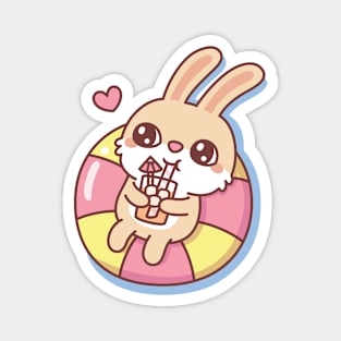 Cute Rabbit Chilling On Pool Float Summer Vibes Magnet