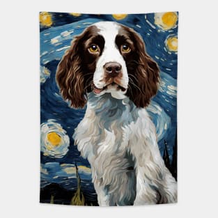 Cute English Springer Spaniel Dog Breed Painting in a Van Gogh Starry Night Art Style Tapestry