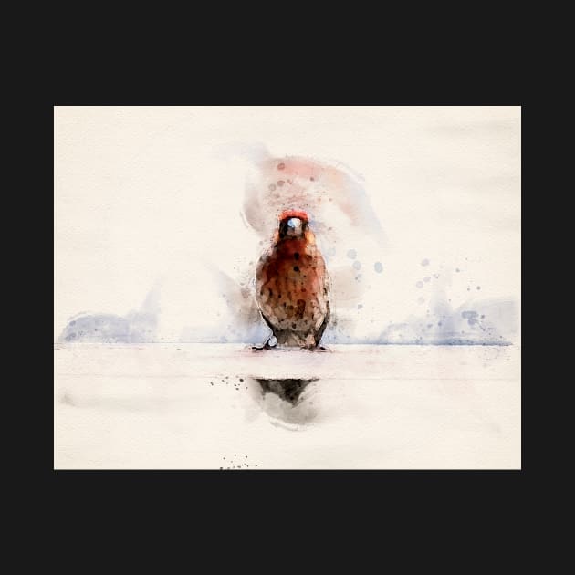 Small Bird on a Ledge Watercolor Portrait by jecphotography