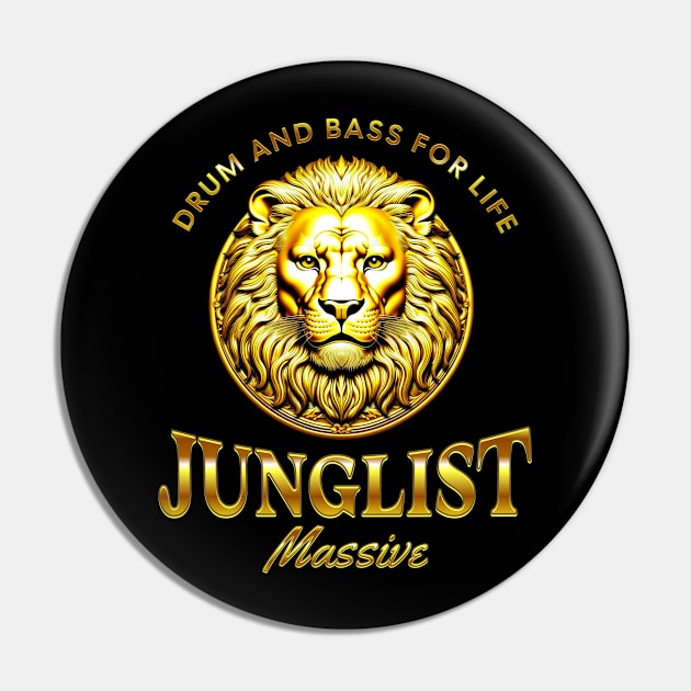 JUNGLIST  - Gold DNB Lion (Gold) Pin by DISCOTHREADZ 