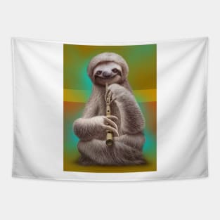 sloth playing flute Tapestry