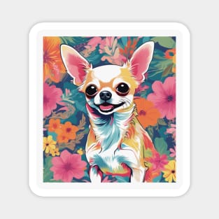Charming Chihuahua, Vibrant Chihuahua in front of floral pattern Magnet