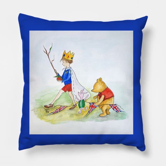 Winnie The Pooh Coronation Day Pillow by Yvonne Flannery