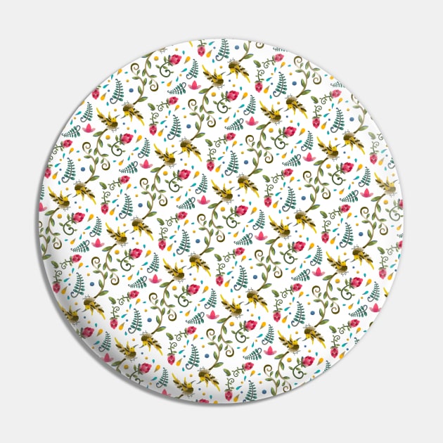 Flowery Sugarbird Pattern Pin by maak and illy