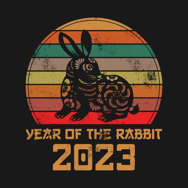 Year of the Rabbit 2023 - Retro Sunset Chinese New Year by Jhon Towel