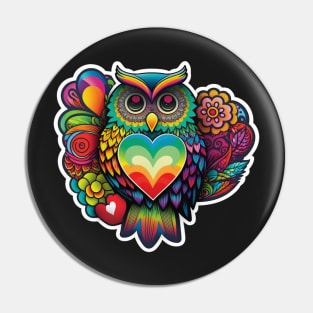 Groovy Psychedelic Owl in Black Pin