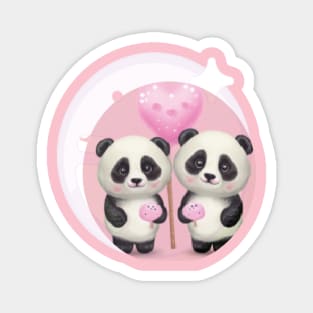 two cute panda graphics with mini eyes hearts pink Magnet