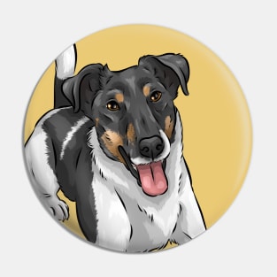 Happy Smooth Fox Terrier Dog | Cute Cartoon Pin