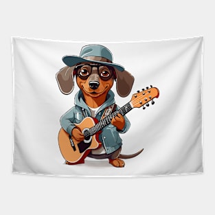 Dachshund Playing Guitar Tapestry