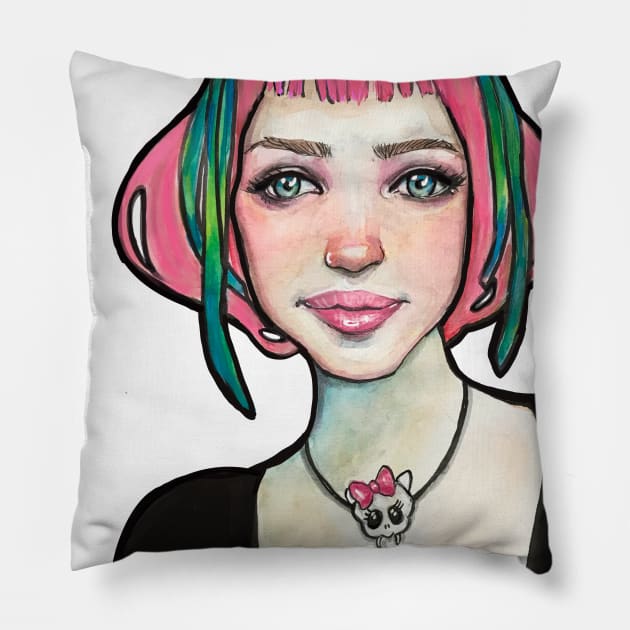 Kitty skull love Pillow by Nidimar