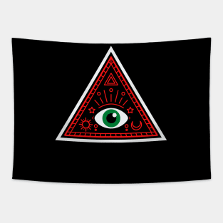 All Seeing eye - red and black with green eye Tapestry