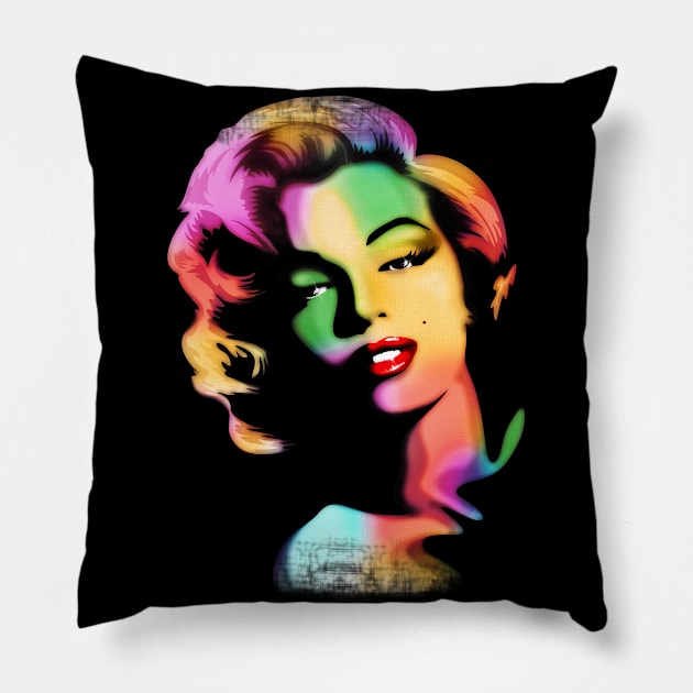 Marilyn PopArt Rainbow Colors Portrait Pillow by BluedarkArt