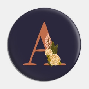 Floral Monogram Letter A Pin