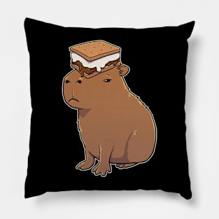 Capybara with a Smore on its head Pillow