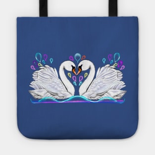 The Best Valentine’s Day Gift ideas 2022, Swan couple in the rain - beautiful white swans facing each other to form a heart shape Tote