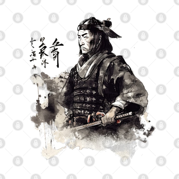 Samurai warrior watercolor black white by TeePulseMania