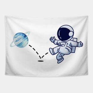 Astronaut plays Uranus Soccer Tapestry