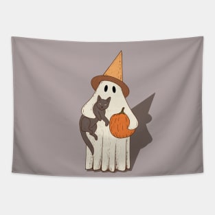 Vintage Ghost with Cat Halloween Graphic Tapestry