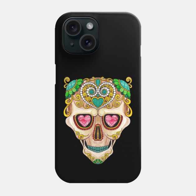 Sugar skull fancy vintage turquoise diamond and gems day of the dead. Phone Case by Jiewsurreal