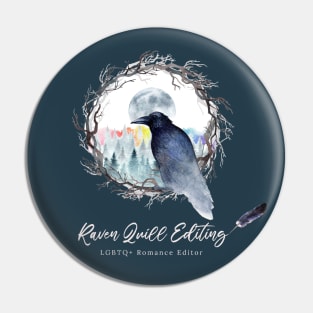 Raven Quill Editing Logo - White Text Pin