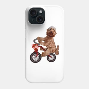 Cavapoo puppy dog on a tricycle bicycle - cavalier King Charles spaniel poodle cycling. puppy love Phone Case