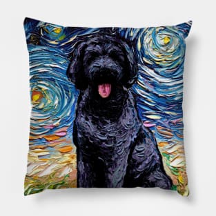 Black Goldendoodle Night (Portrait) Pillow