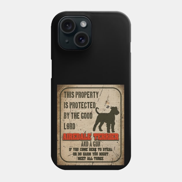 Airedale terrier Silhouette Vintage Humorous Guard Dog Warning Sign Phone Case by Sniffist Gang