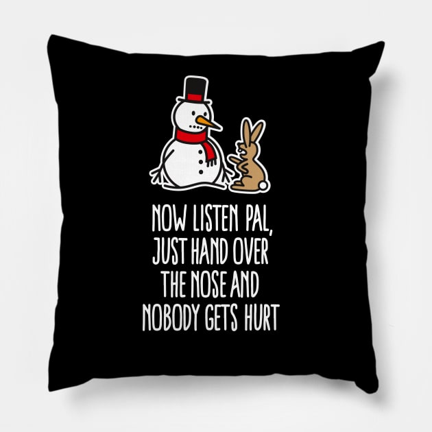 Funny Christmas snowman carrot bunny rabbit comic Pillow by LaundryFactory