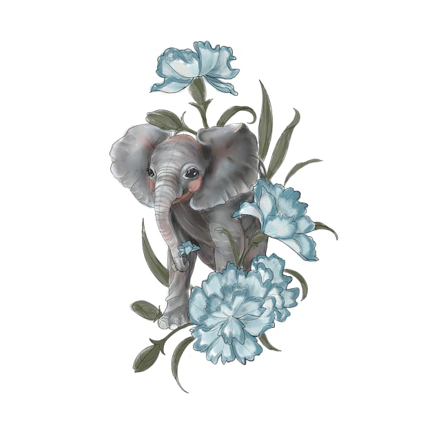 Baby elephant with January’s birth flower the Carnation - Baby Room by Verre