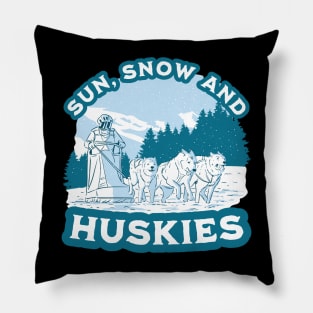 Sun, son and huskies - Sled Dog Racing Pillow