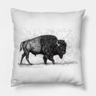 Roaming Buffalo Bison Scribble Art Pillow