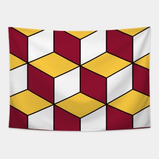 Burgundy and Gold Isometric Cubes Optical Illusion Pattern Tapestry