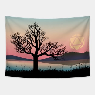 Pastel Sunset 20 Sided Polyhedral Dice Sun Dead Tree Landscape Tapestry