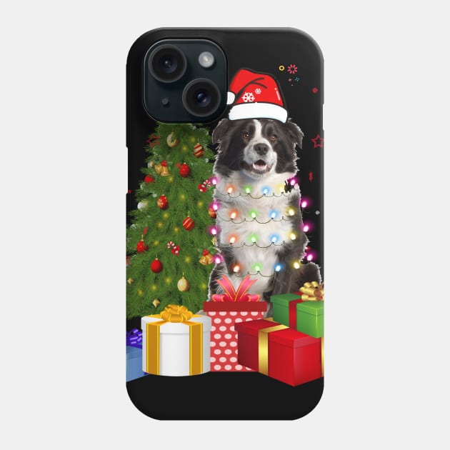 Border Collie Christmas Tree Santa Hat Funny Xmas Gift Dog T-Shirt Phone Case by CoolTees