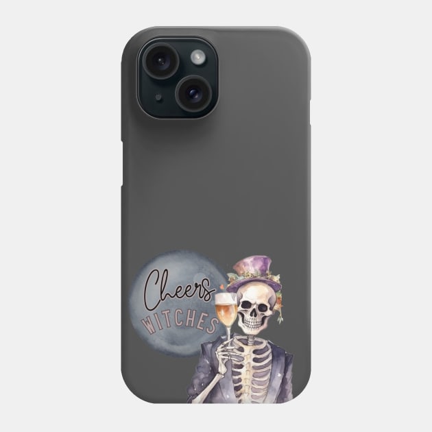 Cheers Witches Skeleton with Halloween Libations Phone Case by mw1designsart