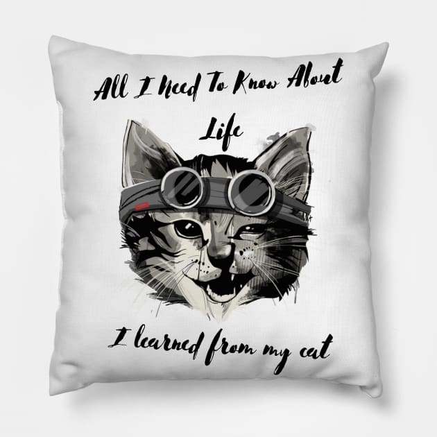 My Cat is my teacher - Cat Lessons - Cat Sensei Pillow by TTWW Studios