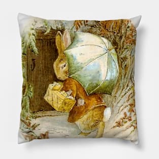“Peter Rabbit with Winter Umbrella” by Beatrix Potter Pillow