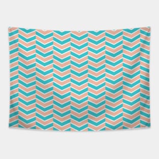 Turquoise, Peach, and White Chevron Arrow Pattern Tapestry