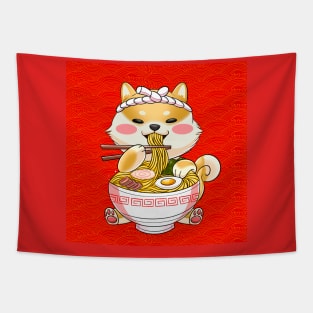 Shiba inu eating ramen noodles happily Tapestry