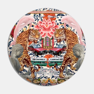 Tigers & Pink Dolphins Floral Pattern - Retro Hong Kong Pin