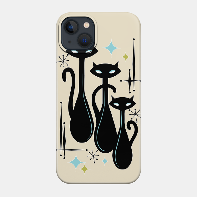 Modern Meows Atomic Age Black Kitschy Cats - Cats - Phone Case