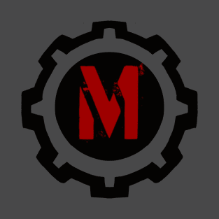 Red Letter M in a Black Industrial Cog T-Shirt