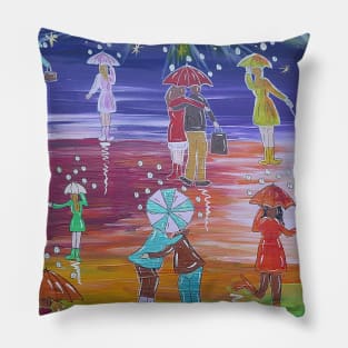 Colourful Umbrellas in a Stary Sky Pillow