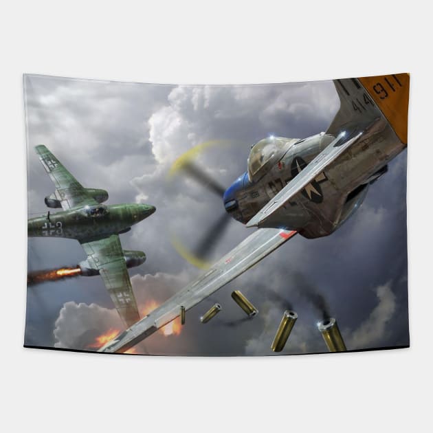 P51 vs Me262 Tapestry by Aircraft.Lover