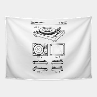 Vinyl Record Player Patent - Music Lover Bedroom Art - White Tapestry