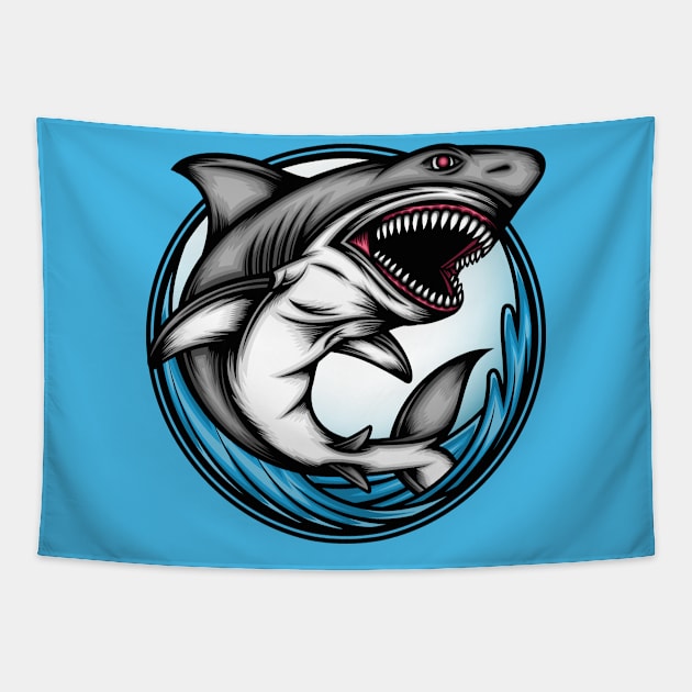 Angry Shark Tapestry by WoodShop93