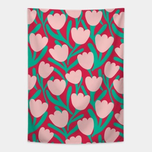 Boho tulips flower pattern in viva magenta and pink Tapestry