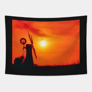 Windmill Sunset Tapestry